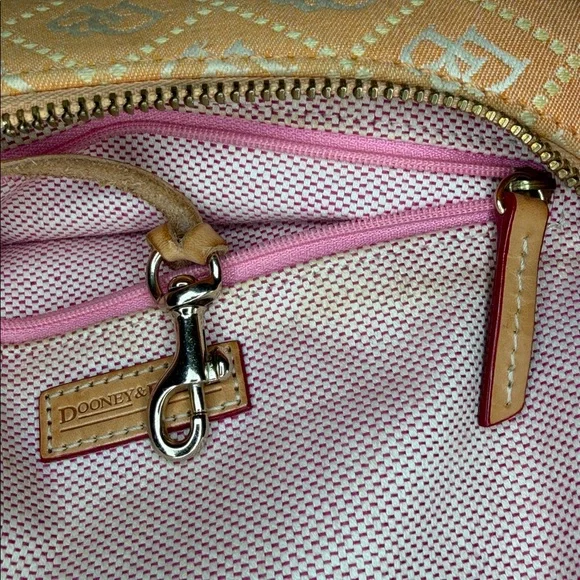 Dooney and Burke EUC. salmon color, canvas, swing style bag, key fob,storage - Picture 10 of 14